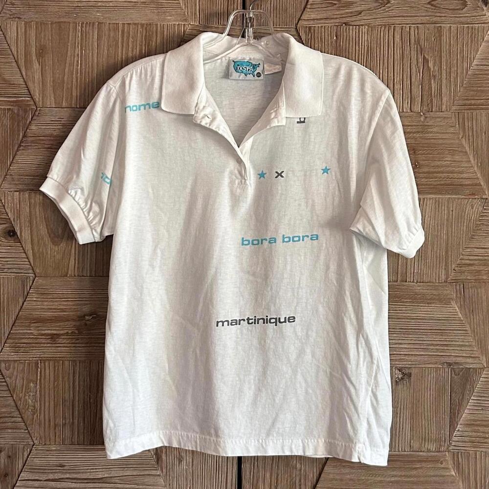 IXSPA Womens White Short Sleeve Polo Shirt Size S Activewear 90s
